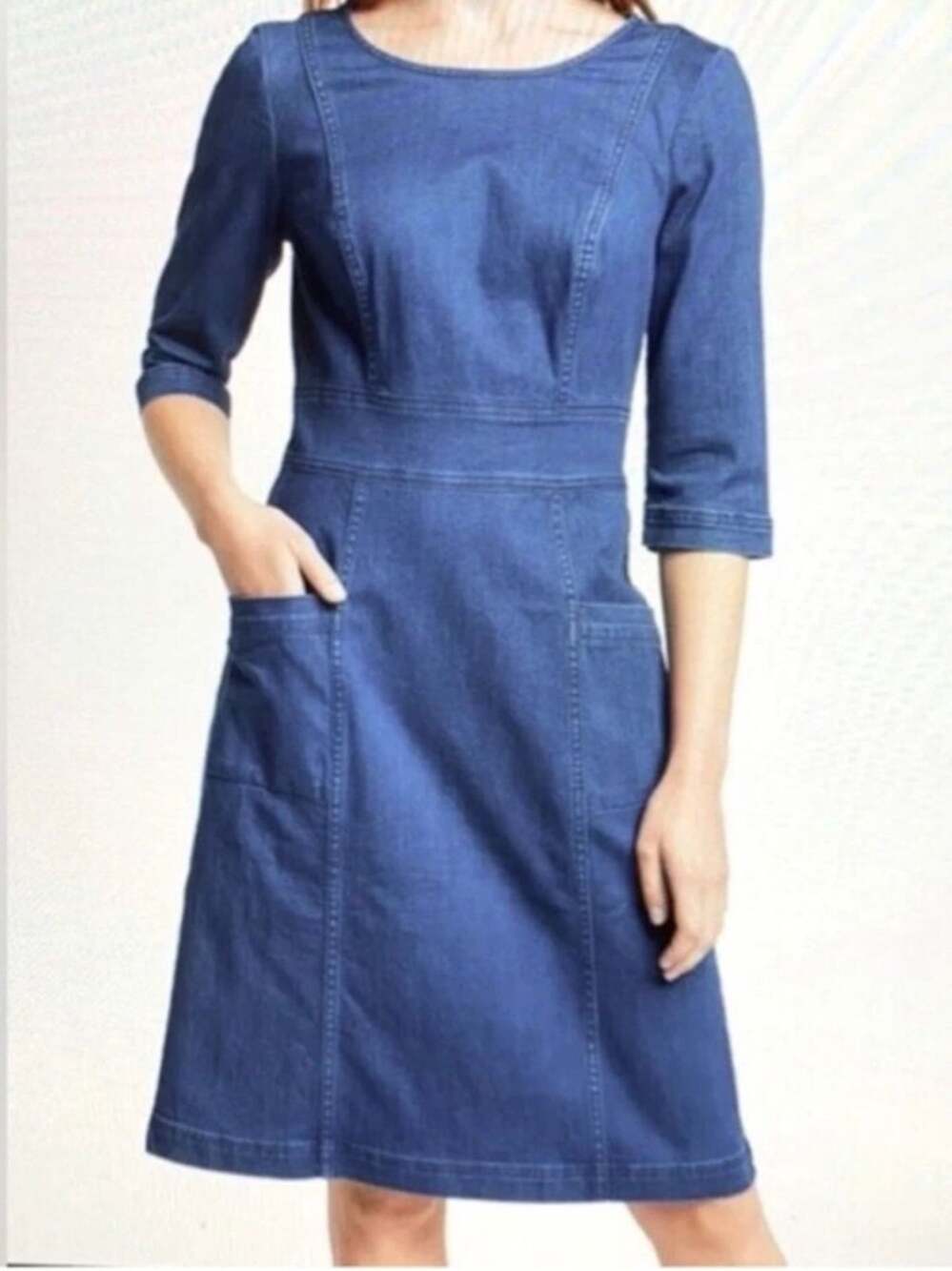 Boden Coraline Cotton Denim Dress Size 6 Pockets Knee Length Western Jean